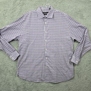 John Varvatos Men's Purple Check Lightweight Cotton Long Sleeve Size 17 34/35